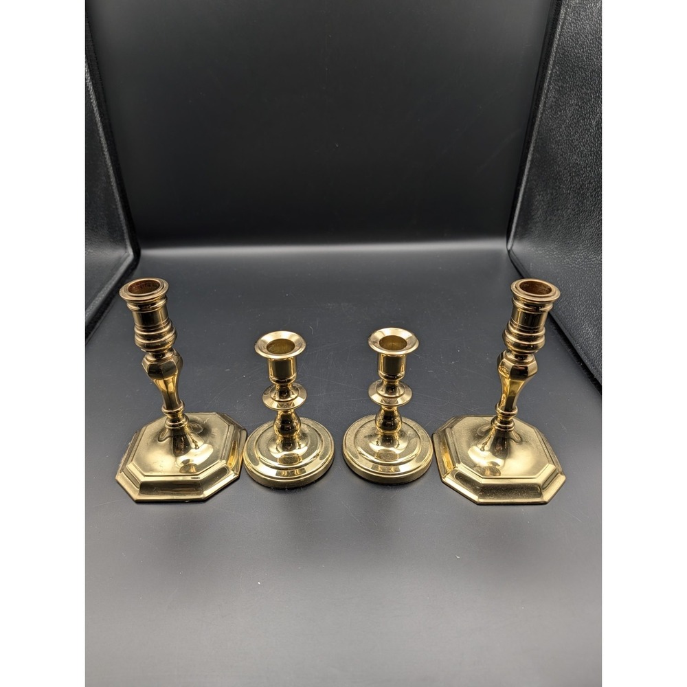 Vintage BALDWIN Solid Brass Taper Candlesticks 4" Set Of 4